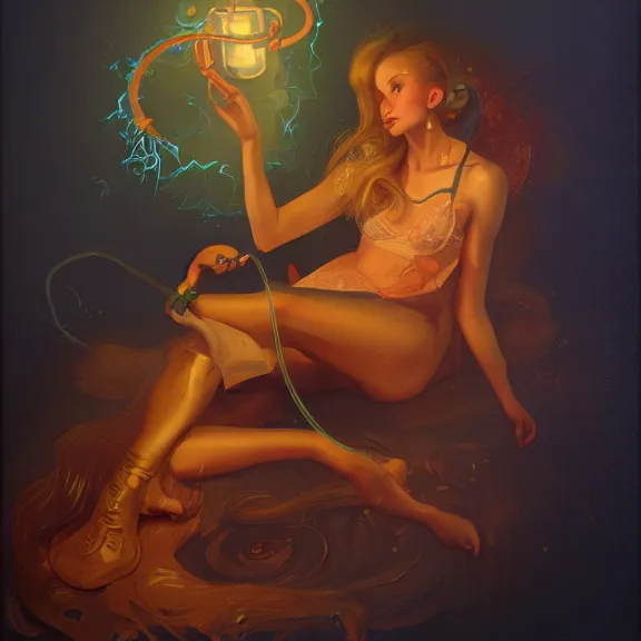 Image similar to a highly detailed portrait in the style of john currin and in the style of peter mohrbacher. glowing rune of magical power.