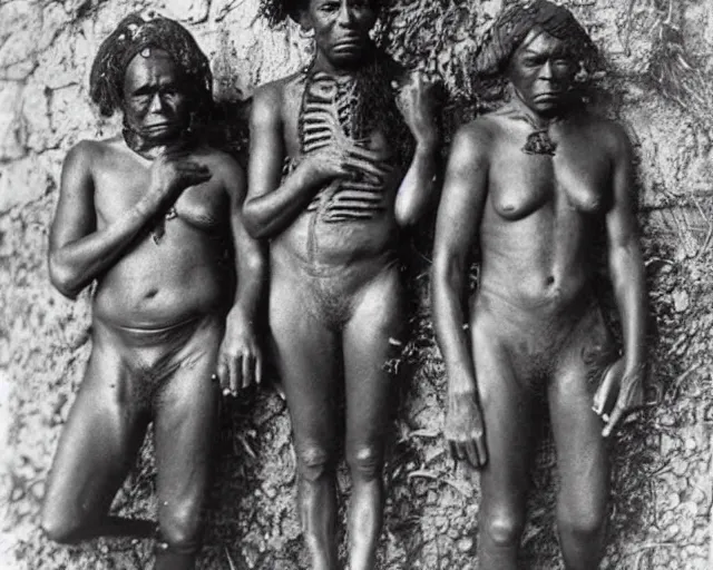 Image similar to 1 9 2 0 s black and white photographs of the lost tribes of del shoob and their amazing body art