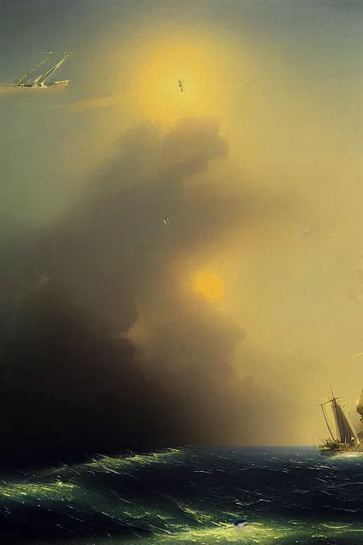 Image similar to minimalist futuristic zaha hadid spaceship painting by ivan aivazovsky