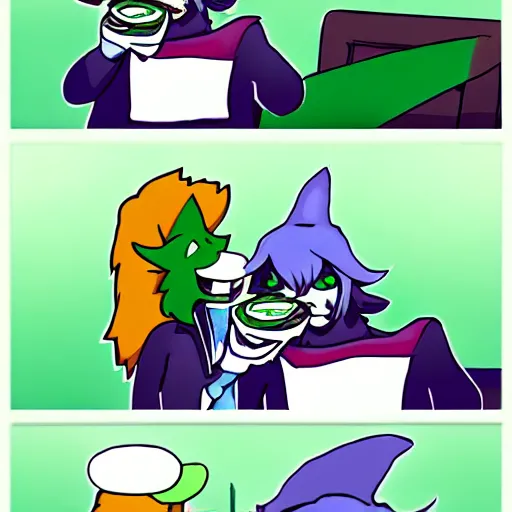 Image similar to ralsei from deltarune eating pizza with asriel from deltarune