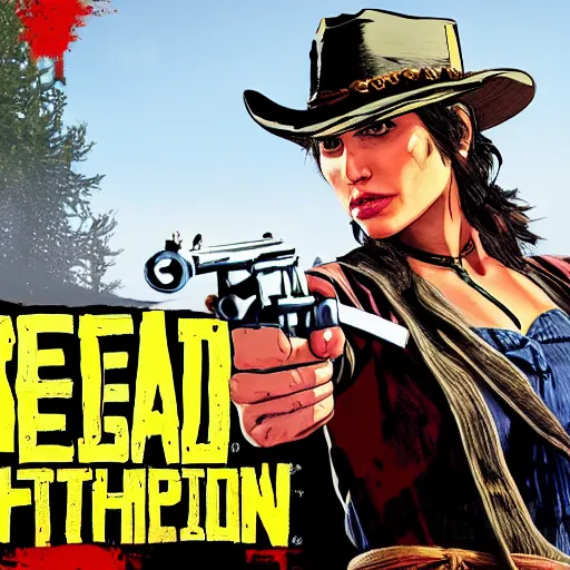 Prompt: Red Dead Redemption 2 (2018 video game) cover art gal gadot