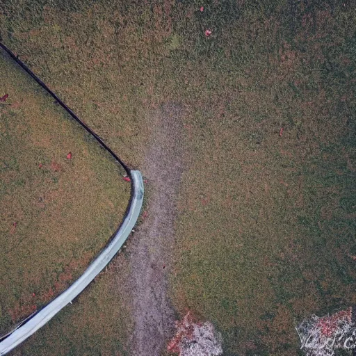 Prompt: drone fotage of an old abandoned road