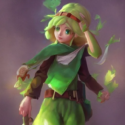 Prompt: a perfect, amazing, beautiful CG digital concept art of Saria from Legend of Zelda. By Ruan Jia and Fenghua Zhong, trending on ArtStation