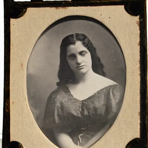 Prompt: antique photo from old play Matrix (1856) actress playing Trinity
