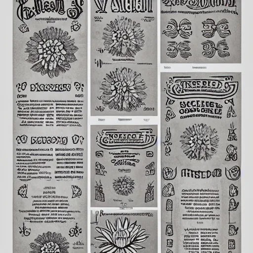 Image similar to a type specimen sheet, gothic daisy font