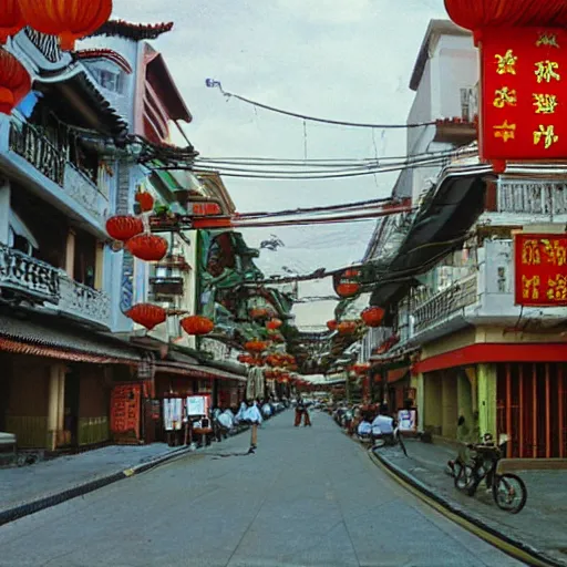 Image similar to a street in chinatown, singapore, by moebius