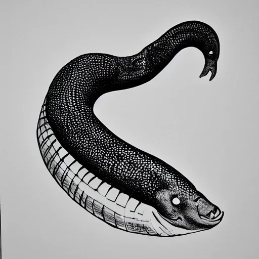 Image similar to moray eel outline, black ink on white paper