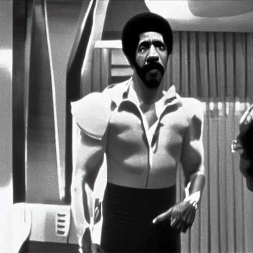 Image similar to richard pryor talking to superman, 1 9 7 0 s, film grain, heavy grain, cinematic compositions, directed by scorsese