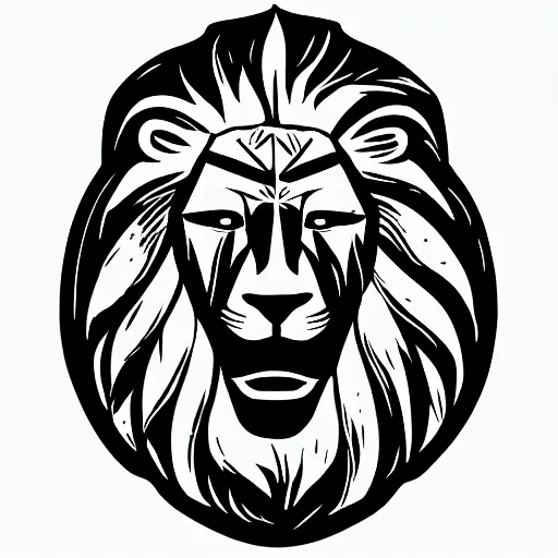 Prompt: woodcut image of a part man part lion