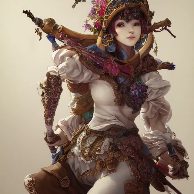 Image similar to studio portrait of neutral good colorful female cleric bard healer as absurdly beautiful, elegant, young skinny gravure idol, ultrafine hyperrealistic illustration by kim jung gi, irakli nadar, intricate linework, sharp focus, bright colors, octopath traveler, final fantasy, unreal engine highly rendered, global illumination, radiant light, detailed intricate environment