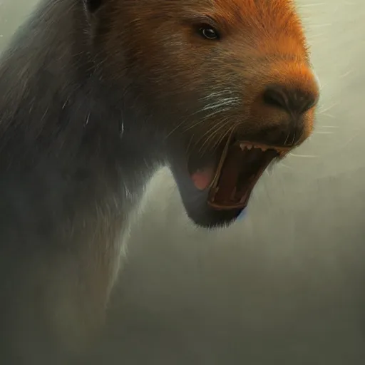 Prompt: Capybara/tiger, ferocious, angry, magic the gathering artwork, D&D, fantasy, cinematic lighting, centered, symmetrical, highly detailed, digital painting, artstation, concept art, smooth, sharp focus, illustration, volumetric lighting, epic Composition, 8k, art by Akihiko Yoshida and Greg Rutkowski and Craig Mullins, oil painting, cgsociety