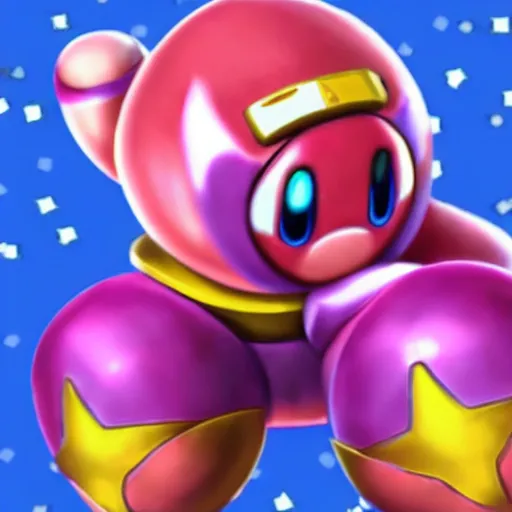 Prompt: kirby with human arms, video game