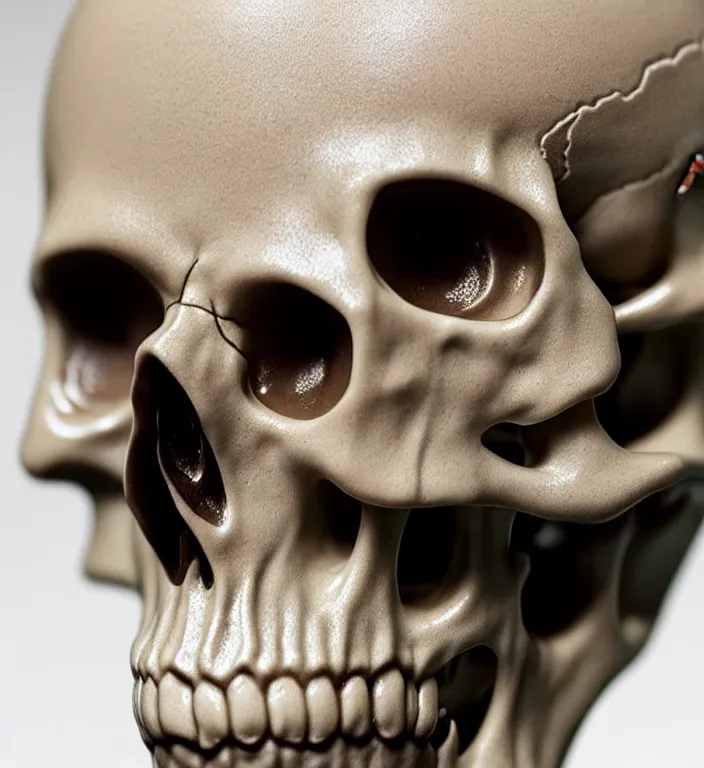 Prompt: Skull, A Close up photo-real delicate ceramic porcelain sculpture of a symmetrical ornate detailed in front of an intricate background by Victo Ngai and takato yamamoto, micro detail, backlit lighting, face in focus, subsurface scattering, translucent, thin porcelain, octane renderer, colorful, physically based rendering, japanese pottery, trending on cgsociety