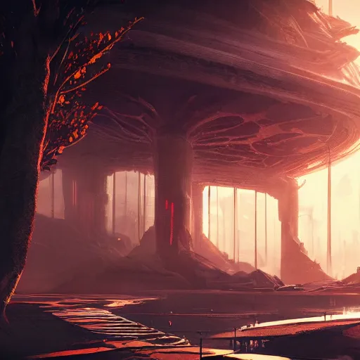 Prompt: beautiful landscape, nier automata, protoss temple, advanced technology, cinematic lighting, highly detailed, masterpiece, art by bastien grivet