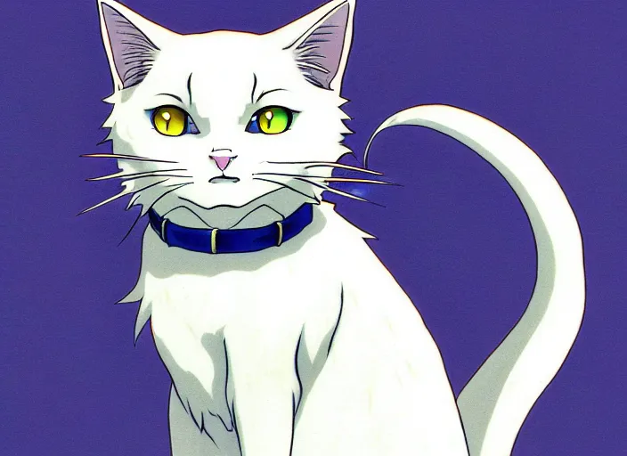 Prompt: anime visual of a white cat, with blue eyes!!!!, high quality detailed anime, cel shaded, digital art by last exile murata range blue submarine no 6, hd, ambient light