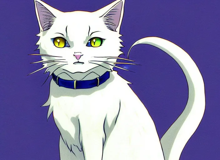 Image similar to anime visual of a white cat, with blue eyes!!!!, high quality detailed anime, cel shaded, digital art by last exile murata range blue submarine no 6, hd, ambient light