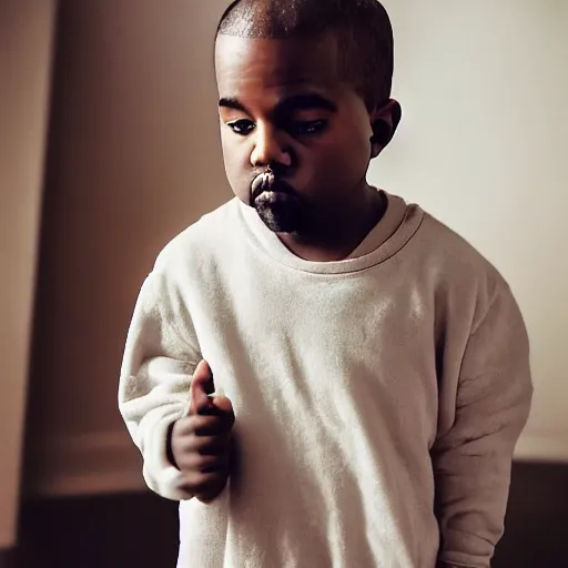 Prompt: kanye west as a little child, Cinematic, Portrait, Ultra-HD, Beautiful Lighting, insanely detailed and intricate, 35mm, elegant, ornate, hyper realistic, super detailed