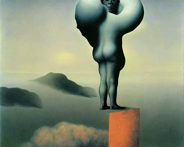 Image similar to change by rene magritte and beksinski, hybrid stylistic creation