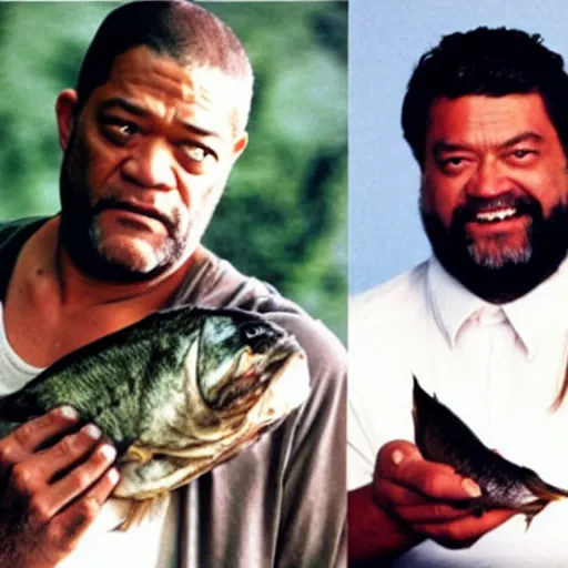 Image similar to laurence fishburne holding an over cooked fish