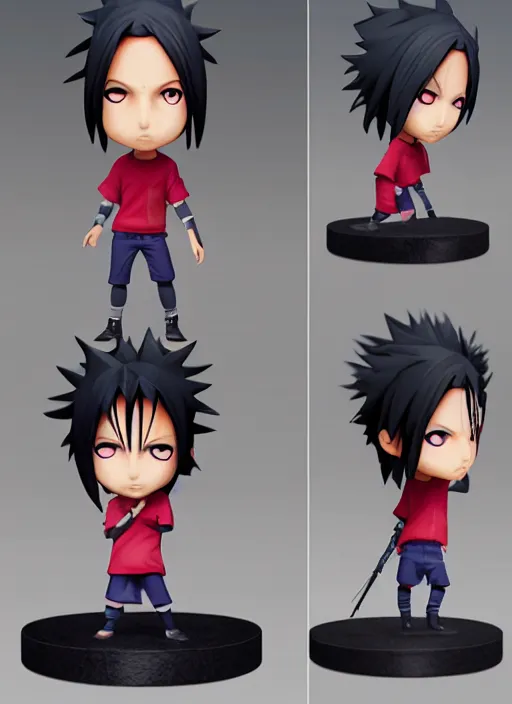 Prompt: chibi uchiha sasuke anime figurine, soccer, art by gerald brom, greg rutkowski and artgerm and james jean and zdzisław beksinski, unreal engine, studio lighting