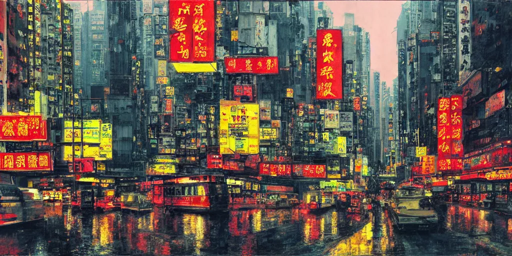 Image similar to a hong kong street, by peter doig, highly detailed, dramatic lighting, 8 k