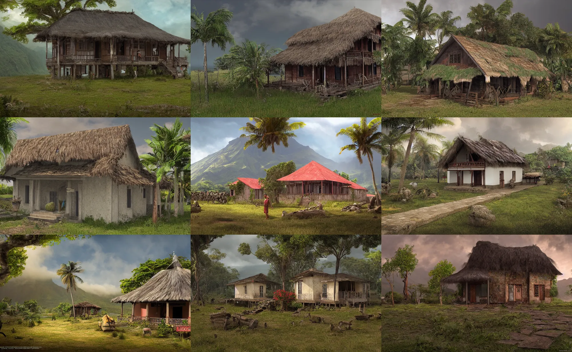 Prompt: traditional creole house from Reunion Island matte painting,trending on artstation