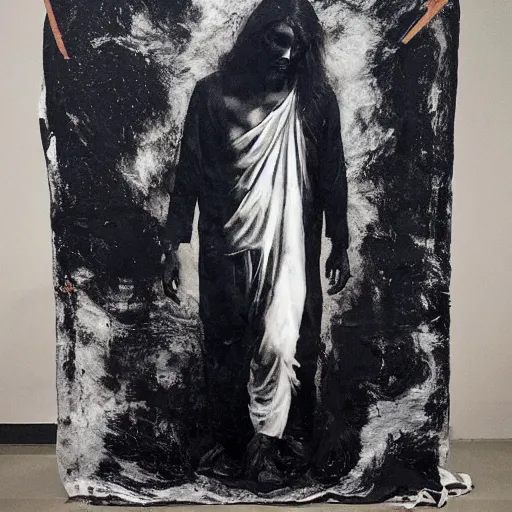 Image similar to jesus in virgil abloh nike streetwear by nicola samori, off - white style