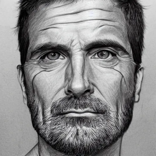 Prompt: handsome man, face, age 5 0, pencil drawing, detailed lineart
