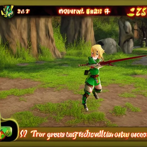 Prompt: linkle doing the splits, ingame screenshot