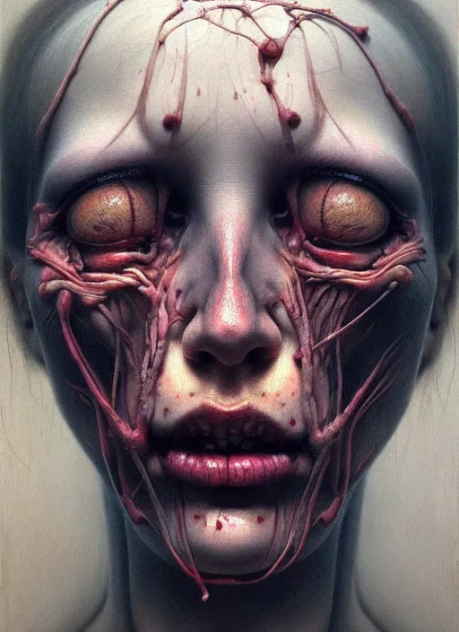 Image similar to there is ugliness in beauty, but there is also beauty in ugliness detailed portrait painting inspired by beksinski and alex gray, accurate anatomy by jenny saville, edward hopper trending on artstation. 8 k