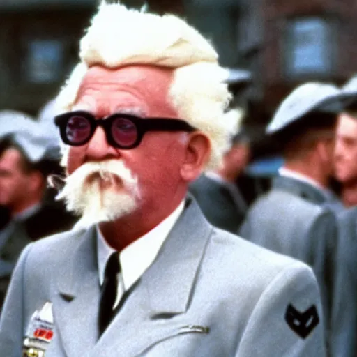 Image similar to A still of Colonel Sanders in Saving Private Ryan