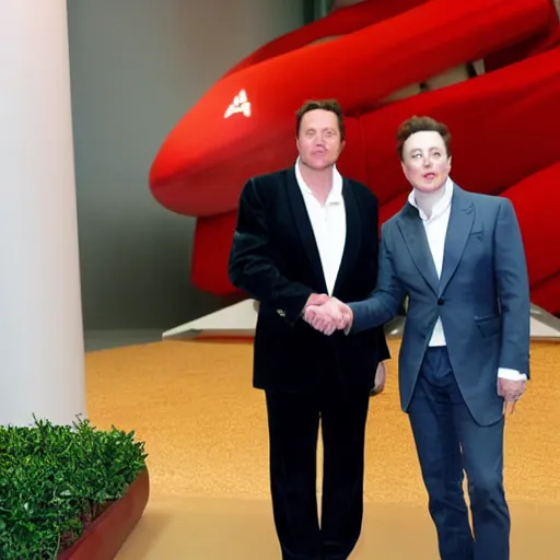 Image similar to Michael Jackson and Elon Musk shaking hands