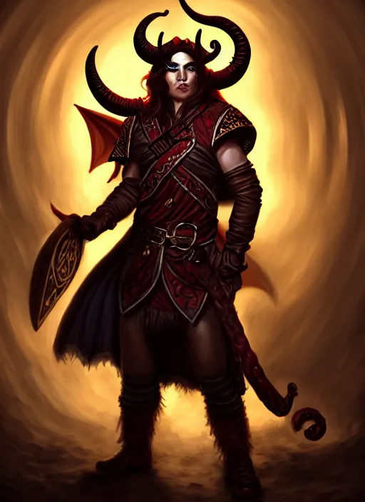 Image similar to tiefling bard, full body, hyper realistic, extremely detailed, dnd character art portrait, dark fantasy art, intricate fantasy painting, dramatic lighting, vivid colors, deviantart, artstation, by keith parkinson.
