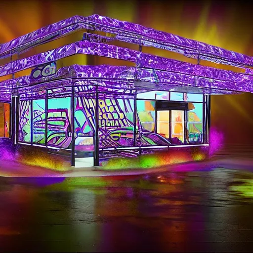 Image similar to taco bell as the shimmer from annihilation by alex garland. crystal lattice structure distortions, psychedelic scifi, crunchwrap supreme