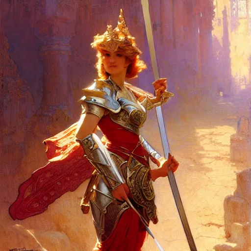 Prompt: attractive female knight pulling excalibur from the stone, natural lighting, path traced, highly detailed, high quality, digital painting, by gaston bussiere, craig mullins, alphonse mucha j. c. leyendecker
