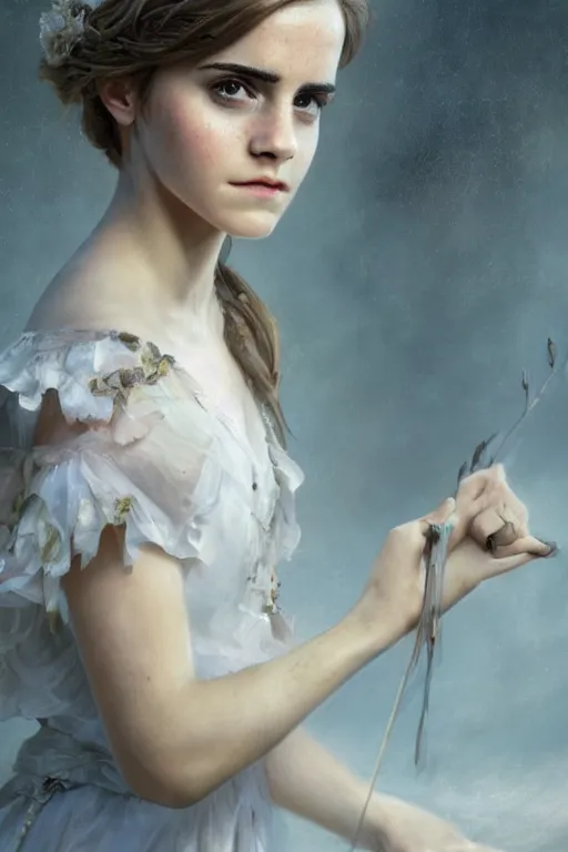Prompt: Emma Watson as a nymph, full body, oil on canvas, intricate, portrait, 8k highly professionally detailed, HDR, CGsociety
