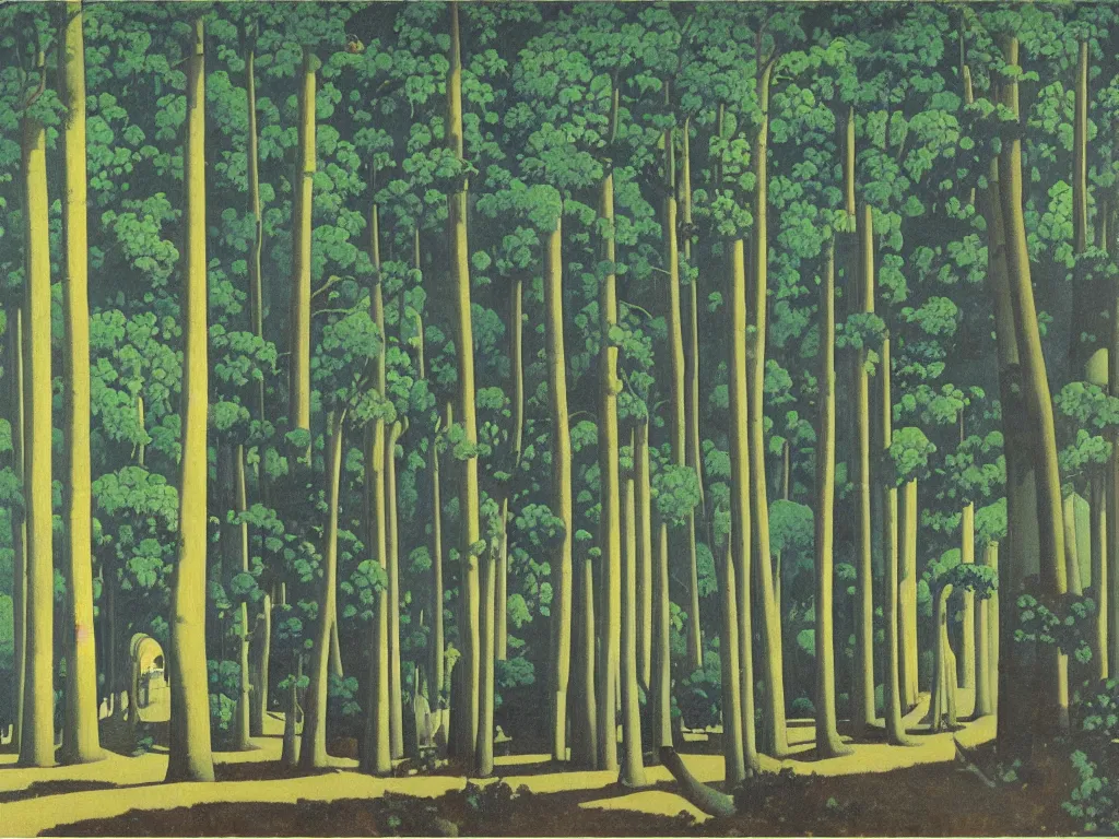 Image similar to apocalypse in the cypresses forest. painting by felix vallotton