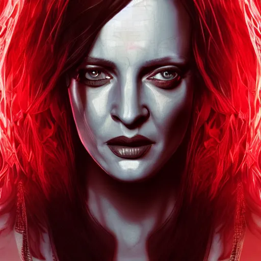 Image similar to uma thurman in killl bill, red and white neon, concept art, intricate details, highly professionally detailed, cgsociety, highly detailed -