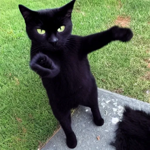 Prompt: a black cat giving a thumbs up