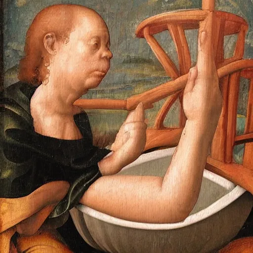 Prompt: a renaissance era painting of donald trump sitting on a toilet