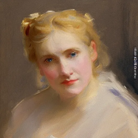 Image similar to closeup portrait of a middle aged maid with blonde hair, by sargent, 1880