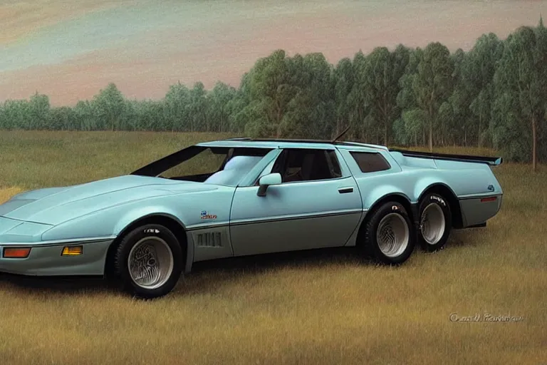 Prompt: intricate, 3 d, 1 9 8 8 c 4 corvette trans am wagon estate, style by caspar david friedrich and wayne barlowe and ted nasmith.