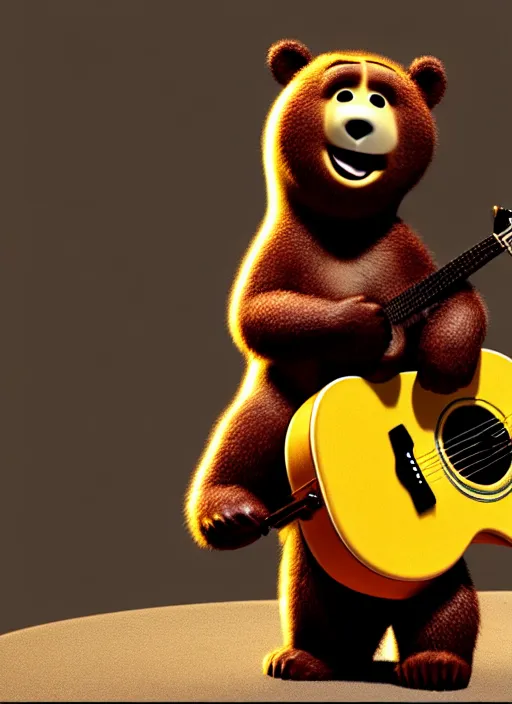 Image similar to Bear playing guitar, pixar, 8k