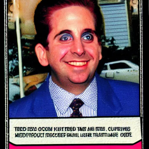 Image similar to michael scott garbage pail kid style trading card 1 9 8 7