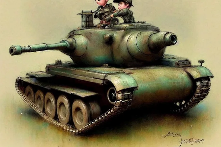 Image similar to (((((1950s boy and his pet robot toy retro army tank . muted colors.))))) by Jean-Baptiste Monge !!!!!!!!!!!!!!!!!!!!!!!!!!!