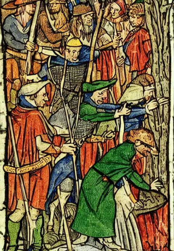 Image similar to Clear medieval illustration of Robin Hood and the merry men in the forest