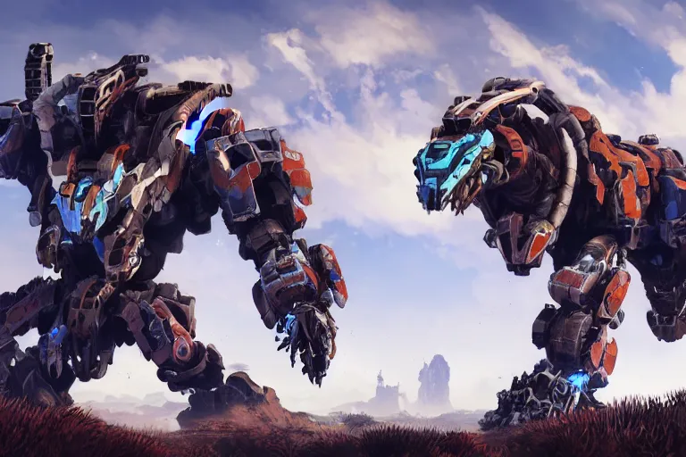 Prompt: burrower machine mecha animal beast robot of horizon forbidden west horizon zero dawn bioluminiscence global illumination ray tracing hdr fanart arstation by sung choi and eric pfeiffer and gabriel garza and casper konefal