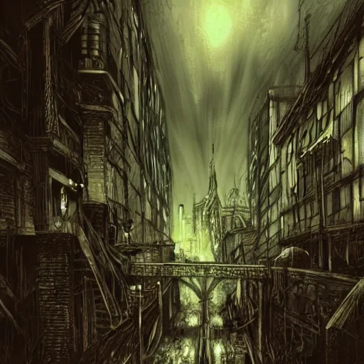 Image similar to Witcher, big city background, artwork by Ben Templesmith, deviantart contest winner,