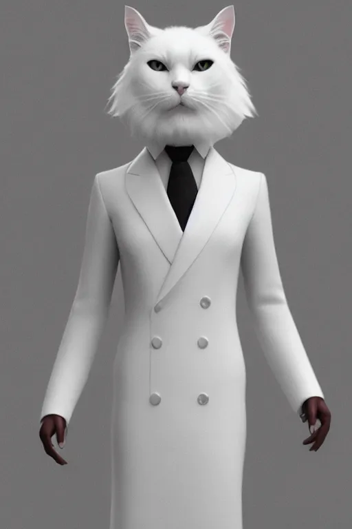 Prompt: a white cat wearing a formal overcoat, hyperrealistic, concept art, octane render, unreal engine 5, trending on DeviantArt, highly detailed, high quality, 8K, soft lighting, cute, natural lighting, realistic face, trending on Artstation, elegant clothes, profile picture, path traced