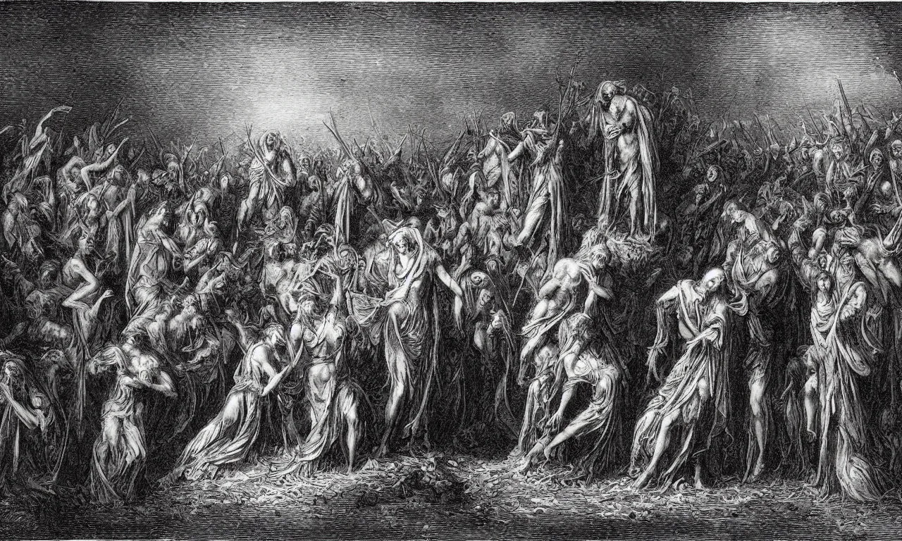 Prompt: dantes purgatory, by gustav dore